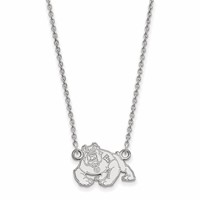 Sterling Silver Rhodium-plated LogoArt California State University Fresno Bulldog Small Pendant Necklace, 18" view 1