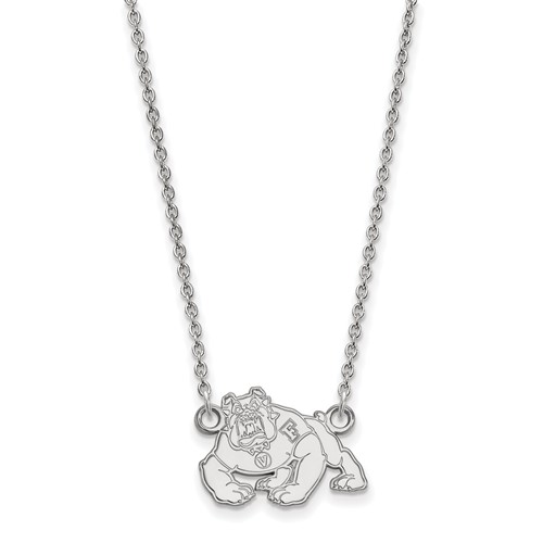 Sterling Silver Rhodium-plated LogoArt California State University Fresno Bulldog Small Pendant Necklace, 18"