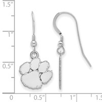 Sterling Silver Rhodium-plated LogoArt Clemson University Tiger Paw Small Dangle Wire Earrings view 2