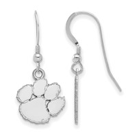 Sterling Silver Rhodium-plated LogoArt Clemson University Tiger Paw Small Dangle Wire Earrings view 1