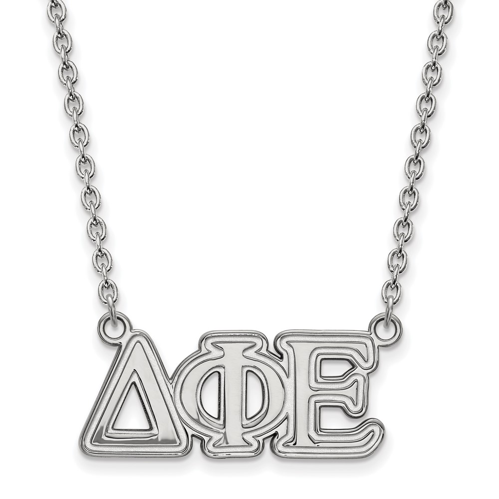Sterling Silver Rhodium-plated LogoArt Delta Phi Epsilon Sorority Greek Letters Medium Pendant 18 Inch Necklace