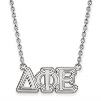 Sterling Silver Rhodium-plated LogoArt Delta Phi Epsilon Sorority Greek Letters Medium Pendant 18 Inch Necklace view 1