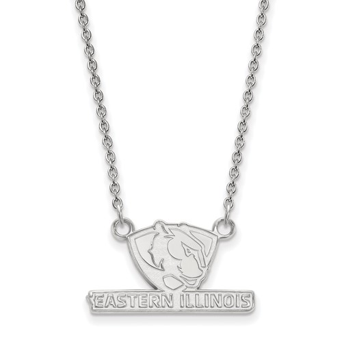 Sterling Silver Rhodium-plated LogoArt Eastern Illinois University Small Pendant Necklace, 18"