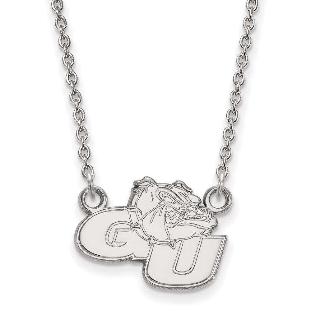 Sterling Silver Rhodium-plated LogoArt Gonzaga University G-u Bulldog Small Pendant Necklace, 18"