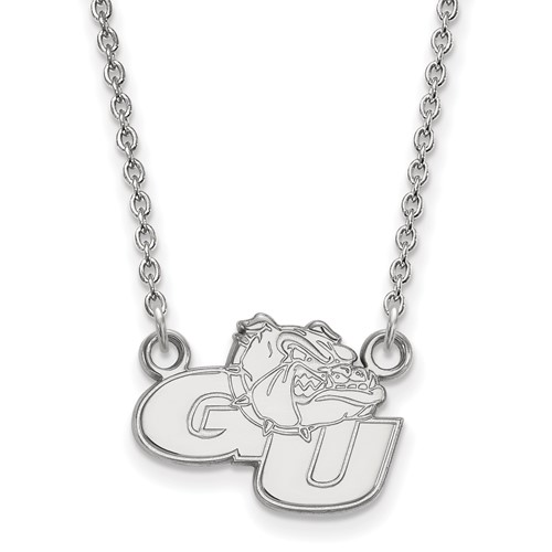 Sterling Silver Rhodium-plated LogoArt Gonzaga University G-u Bulldog Small Pendant Necklace, 18"