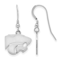Sterling Silver Rhodium-plated LogoArt Kansas State University Wildcat Small Dangle Wire Earrings view 1