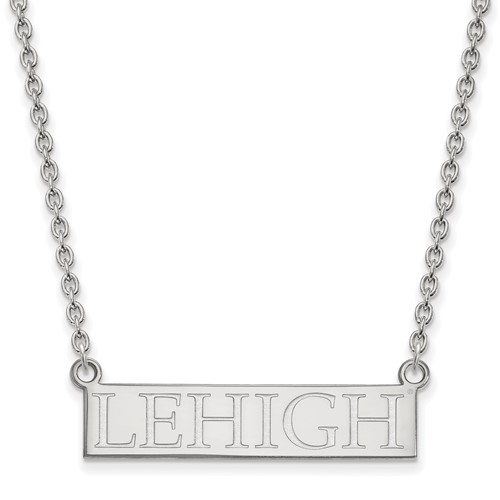 Sterling Silver Rhodium-plated LogoArt Lehigh University Large Bar Pendant Necklace, 18"