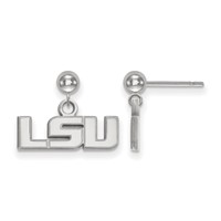 Sterling Silver Rhodium-plated LogoArt Louisiana State University L-s-u Dangle Ball Post Earrings view 1