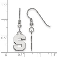 Sterling Silver Rhodium-plated LogoArt Michigan State University Letter S Small Dangle Wire Earrings view 2