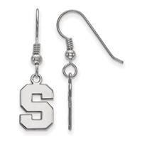 Sterling Silver Rhodium-plated LogoArt Michigan State University Letter S Small Dangle Wire Earrings view 1