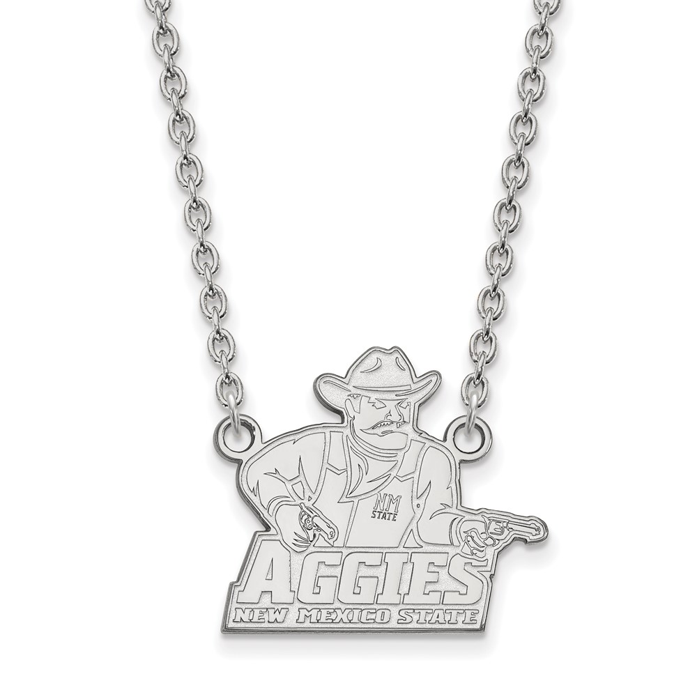 Sterling Silver Rhodium-plated LogoArt New Mexico State University Aggies Large Pendant Necklace, 18"