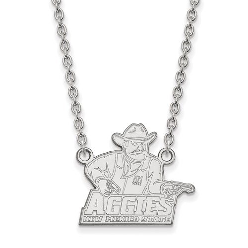 Sterling Silver Rhodium-plated LogoArt New Mexico State University Aggies Large Pendant Necklace, 18"