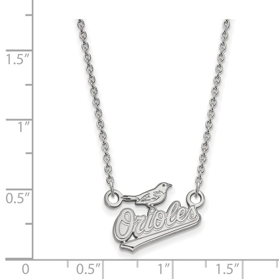 Sterling Silver Rhodium Plated Major League Baseball LogoArt Baltimore Orioles Script Necklace