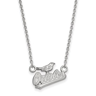 Sterling Silver Rhodium Plated Major League Baseball LogoArt Baltimore Orioles Script Necklace