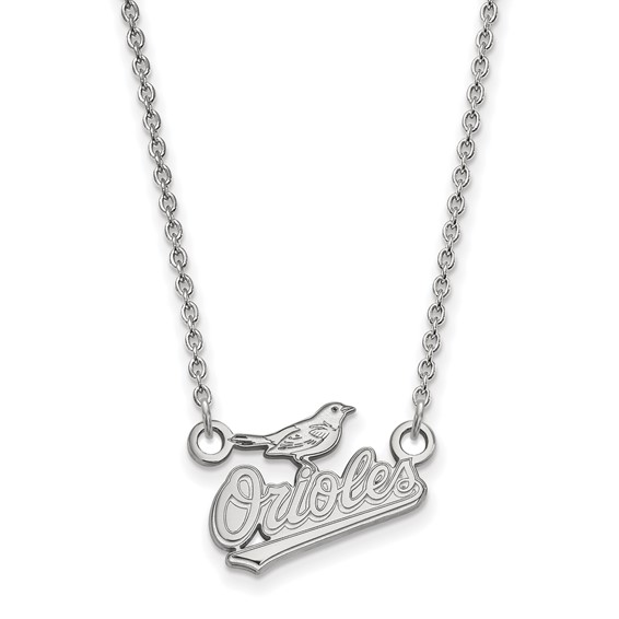 Sterling Silver Rhodium Plated Major League Baseball LogoArt Baltimore Orioles Script Necklace