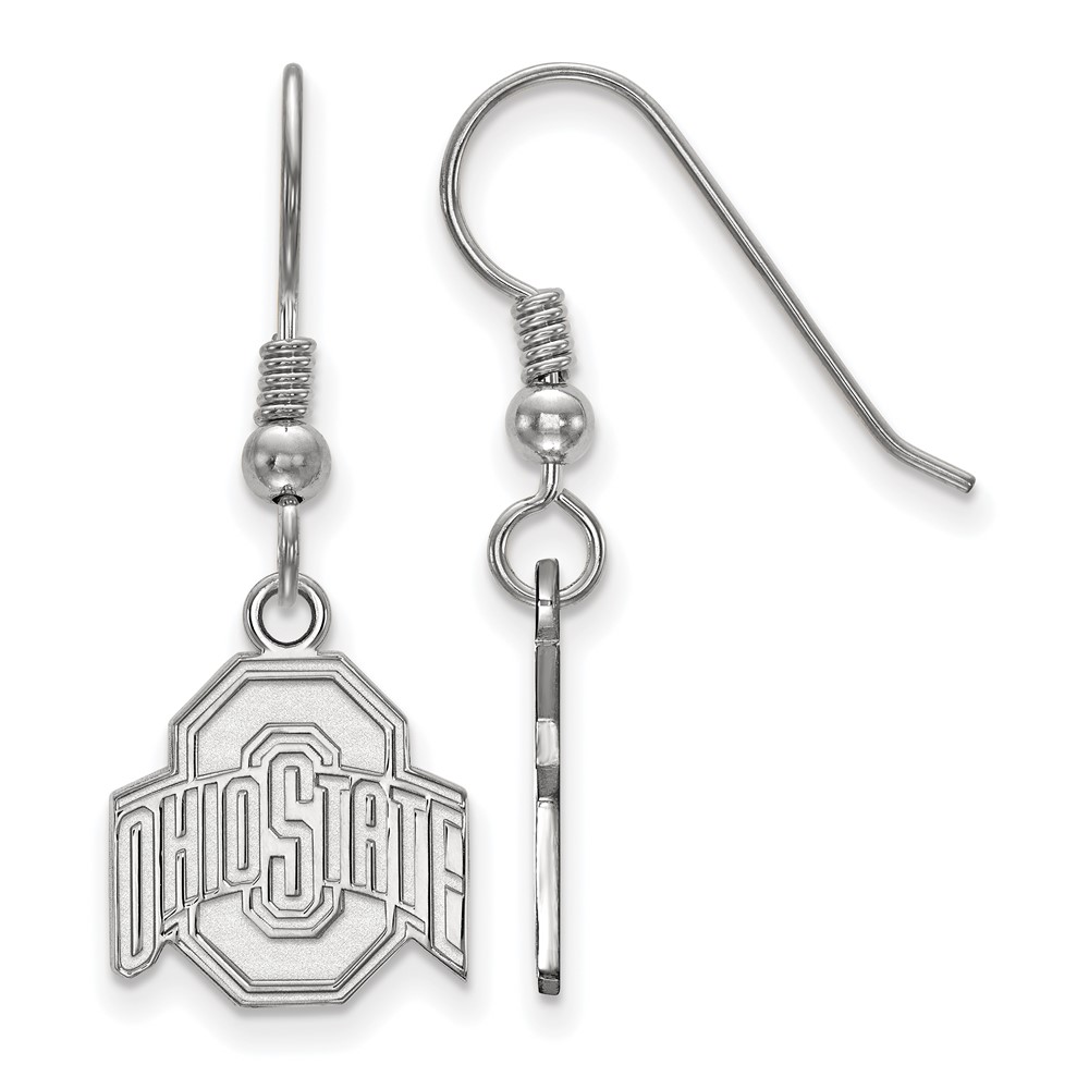 Sterling Silver Rhodium-plated LogoArt the Ohio State University Small Dangle Wire Earrings