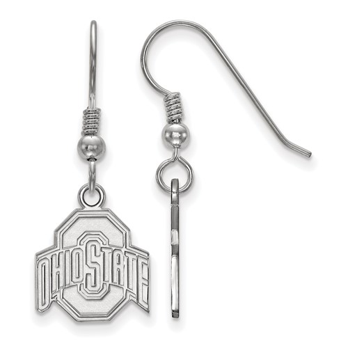 Sterling Silver Rhodium-plated LogoArt the Ohio State University Small Dangle Wire Earrings