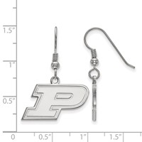 Sterling Silver Rhodium-plated LogoArt Purdue University Letter P Small Dangle Wire Earrings view 2