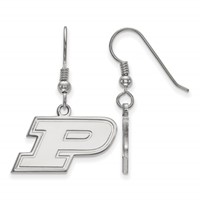 Sterling Silver Rhodium-plated LogoArt Purdue University Letter P Small Dangle Wire Earrings view 1
