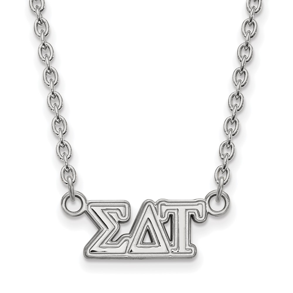 Sterling Silver Rhodium-plated LogoArt Sigma Delta Tau Sorority Greek Letters Medium Pendant Necklace, 18"