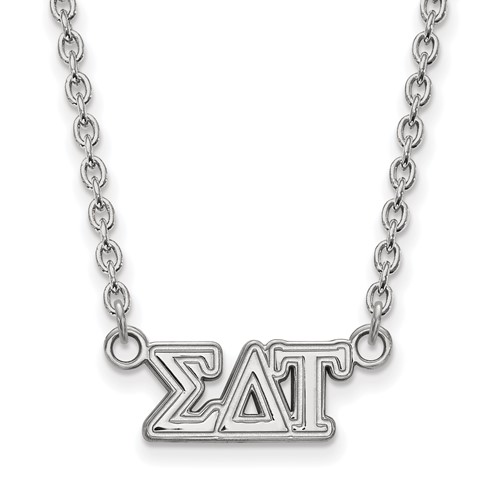 Sterling Silver Rhodium-plated LogoArt Sigma Delta Tau Sorority Greek Letters Medium Pendant Necklace, 18"