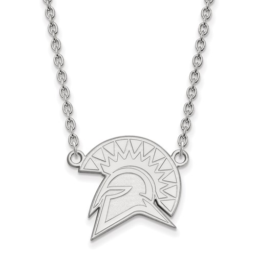 Sterling Silver Rhodium-plated LogoArt San Jose State University Spartan Large Pendant Necklace, 18"
