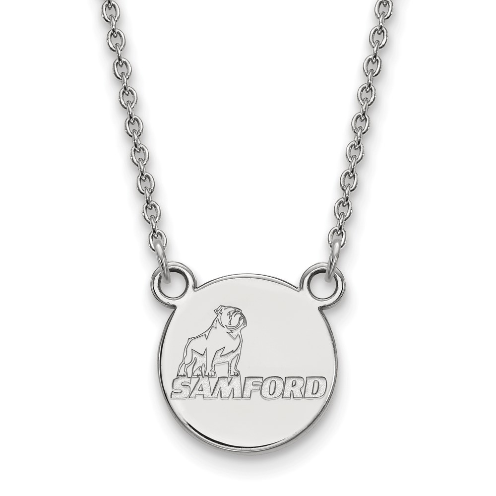 Sterling Silver Rhodium-plated LogoArt Samford University Small Disc Pendant Necklace, 18"