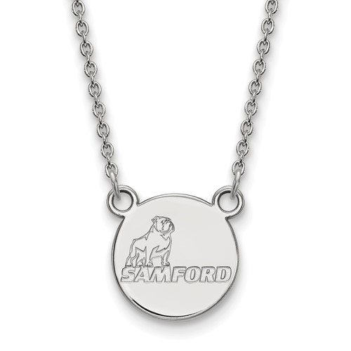 Sterling Silver Rhodium-plated LogoArt Samford University Small Disc Pendant Necklace, 18"