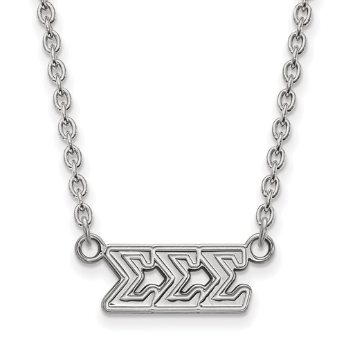 Sterling Silver Rhodium-plated LogoArt Sigma Sigma Sigma Sorority Greek Letters Medium Pendant Necklace, 18"