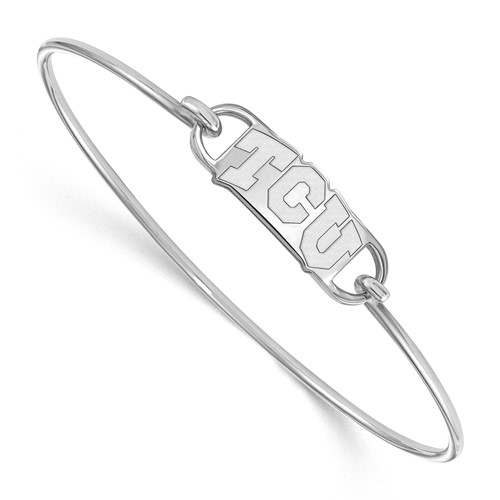 Sterling Silver Rhodium-plated LogoArt Texas Christian University T-c-u Small Center Wire Bangle, 7"