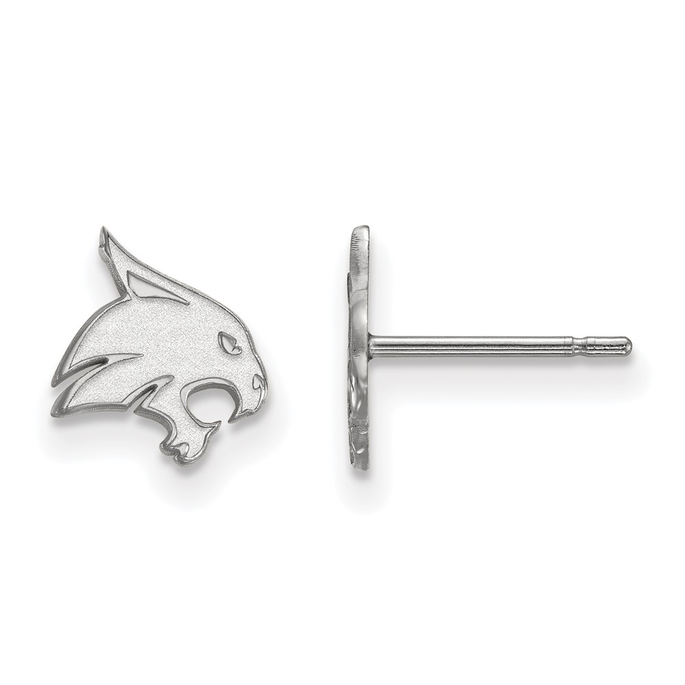 Sterling Silver Rhodium-plated LogoArt Texas State University Bobcat Extra Small Post Earrings