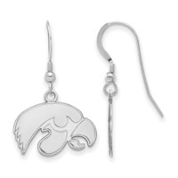 Sterling Silver Rhodium-plated LogoArt University of Iowa Hawk Small Dangle Wire Earrings view 1