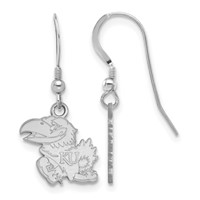 Sterling Silver Rhodium-plated LogoArt University of Kansas Jayhawk Small Dangle Wire Earrings view 1