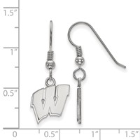 Sterling Silver Rhodium-plated LogoArt University of Wisconsin Letter W Small Dangle Wire Earrings view 2
