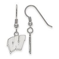 Sterling Silver Rhodium-plated LogoArt University of Wisconsin Letter W Small Dangle Wire Earrings view 1