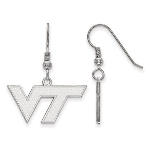 Sterling Silver Rhodium-plated LogoArt Virginia Tech V-t Small Dangle Wire Earrings