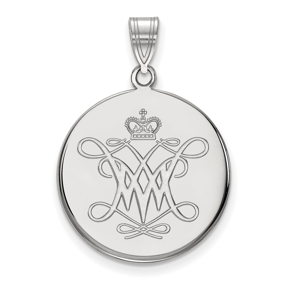 Sterling Silver Rhodium-plated LogoArt College of William and Mary Large Disc Pendant