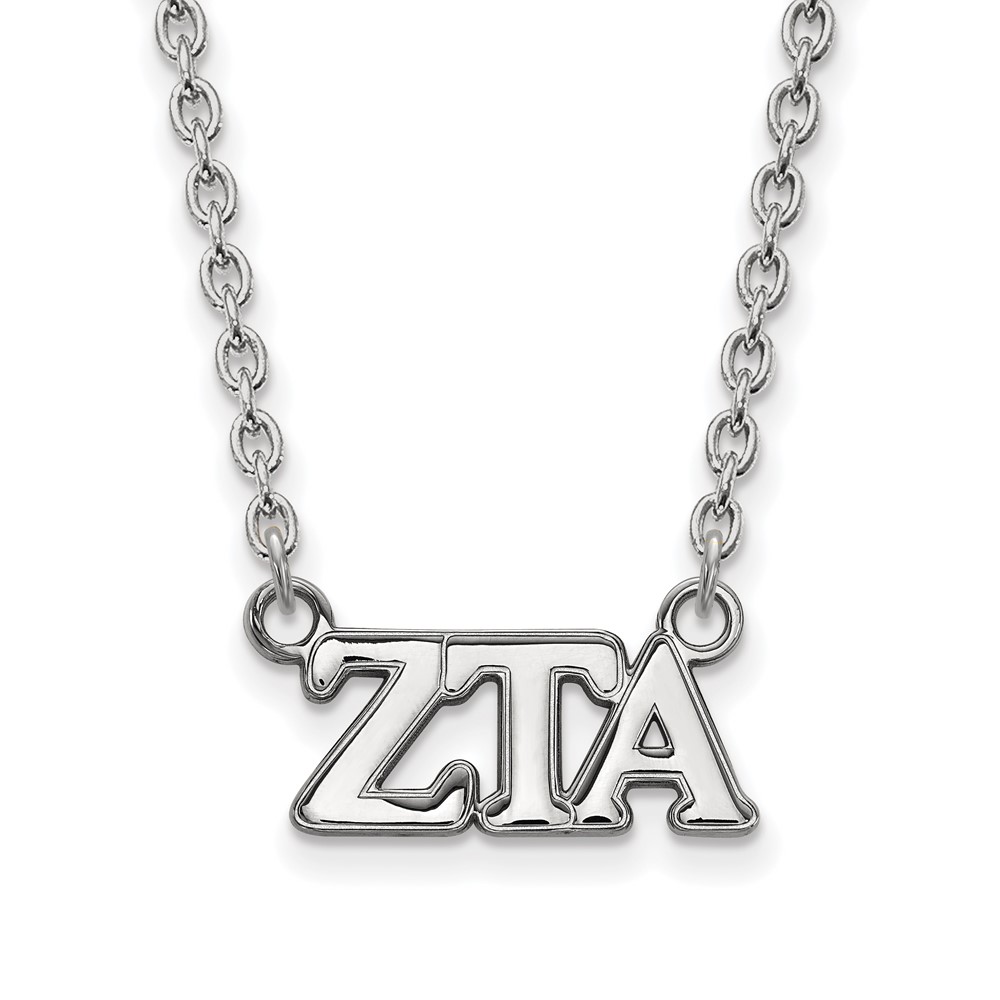 Sterling Silver Rhodium-plated LogoArt Zeta Tau Alpha Sorority Greek Letters Medium Pendant Necklace, 18"