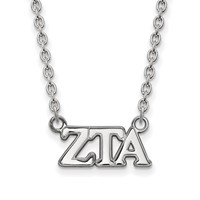 Sterling Silver Rhodium-plated LogoArt Zeta Tau Alpha Sorority Greek Letters Medium Pendant Necklace, 18" view 1