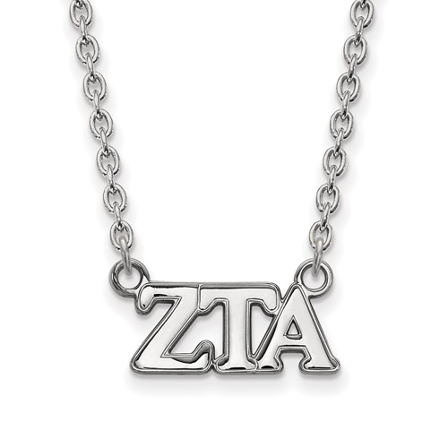 Sterling Silver Rhodium-plated LogoArt Zeta Tau Alpha Sorority Greek Letters Medium Pendant Necklace, 18"