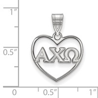Sterling Silver Rhodium-plated LogoArt Alpha Chi Omega Sorority Greek Letters Heart Pendant view 2