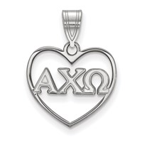 Sterling Silver Rhodium-plated LogoArt Alpha Chi Omega Sorority Greek Letters Heart Pendant view 1