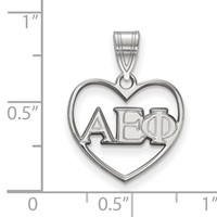 Sterling Silver Rhodium-plated LogoArt Alpha Epsilon Phi Sorority Greek Letters Heart Pendant view 2