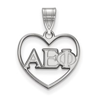 Sterling Silver Rhodium-plated LogoArt Alpha Epsilon Phi Sorority Greek Letters Heart Pendant view 1