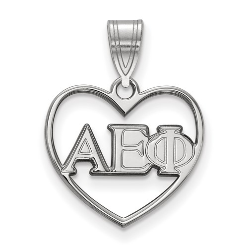Sterling Silver Rhodium-plated LogoArt Alpha Epsilon Phi Sorority Greek Letters Heart Pendant