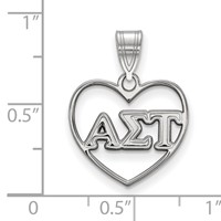 Sterling Silver Rhodium-plated LogoArt Alpha Sigma Tau Sorority Greek Letters Heart Pendant view 2