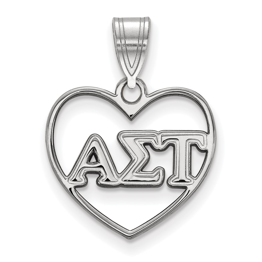 Sterling Silver Rhodium-plated LogoArt Alpha Sigma Tau Sorority Greek Letters Heart Pendant