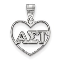 Sterling Silver Rhodium-plated LogoArt Alpha Sigma Tau Sorority Greek Letters Heart Pendant view 1