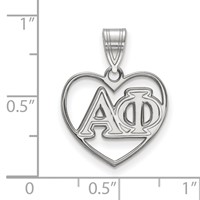 Sterling Silver Rhodium-plated LogoArt Alpha Phi Sorority Greek Letters Heart Pendant view 2