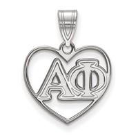 Sterling Silver Rhodium-plated LogoArt Alpha Phi Sorority Greek Letters Heart Pendant view 1
